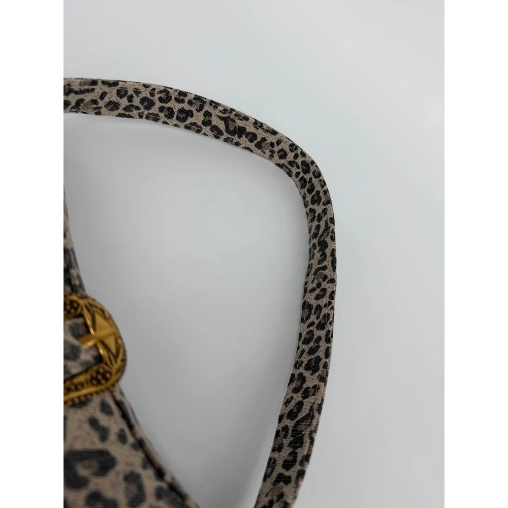 Betsey Johnson Leopard Print Baguette Shoulder Bag Grommet Western Buckle Tan